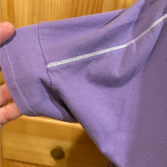 Anne Klein Purple Boxy Relaxed pocket T-Shirt with white contrast stitching - Picture 4 of 11